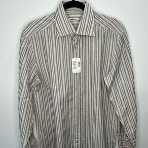 Kiton Striped Button Down Shirt Men’s Small Brown/Blue/White